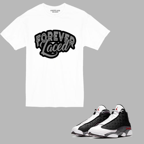 Forever Laced T-Shirt to match Retro Jordan 13 Black Flint sneakers