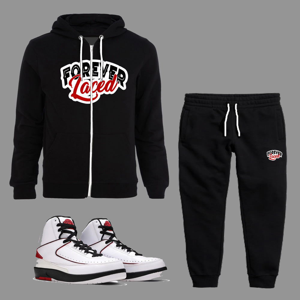 Forever Laced Zipped Hoodie Sweatsuit to match Retro Jordan 2  OG Chicago