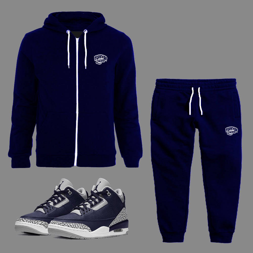 Forever Laced Zipped Hoodie Sweatsuit in Navy Blue