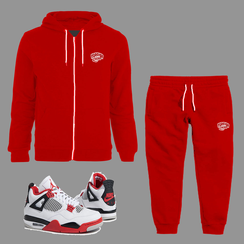 Forever Laced Zipped Hoodie Sweatsuit in Red