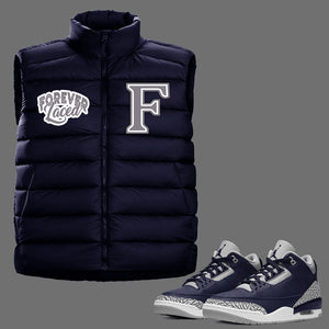 Forever Laced Bubble Vest to match Retro Jordan 3 Georgetown sneakers