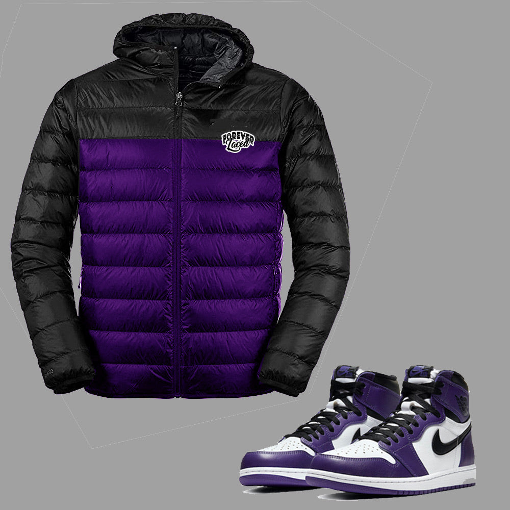 Forever Laced Hooded Bubble Jacket to match Retro Jordan 1 Purple Court