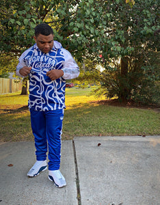 Forever Laced Windbreaker Outfit to match the Retro Jordan 13 French Blue sneakers