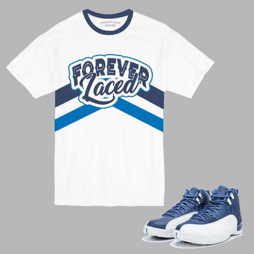 Forever Laced White Tee to match Retro Jordan 12 Indigo