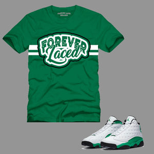 Forever Laced T-Shirt to match Retro Jordan 13 Lucky Green sneakers