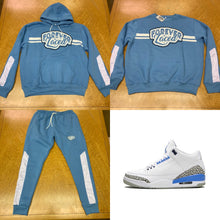 Load image into Gallery viewer, Forever Laced Hooded Sweatsuit to match Retro Jordan 3 UNC
