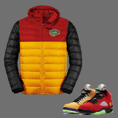 Forever Laced Hooded Bubble Jacket to match Retro Jordan 5 What The sneakers