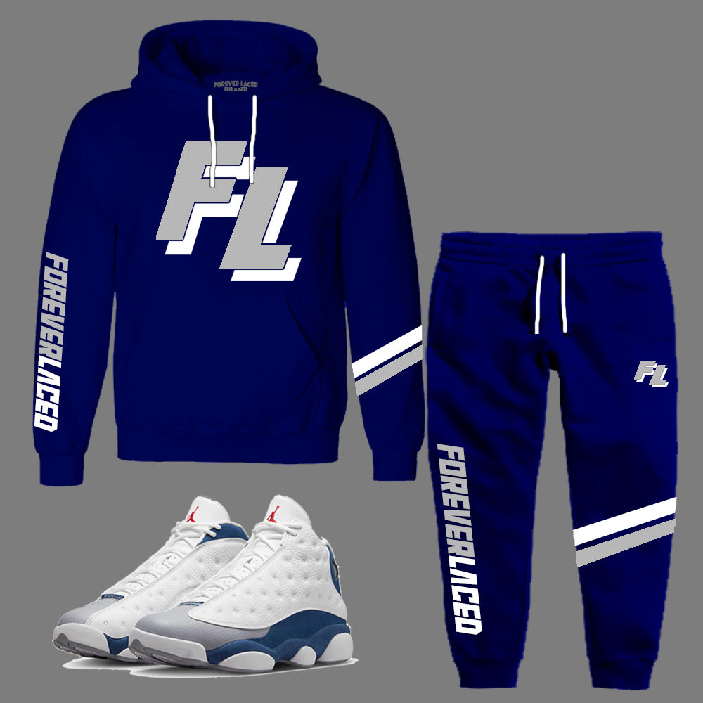 Forever Laced FL Hooded Sweatsuit to match Retro Jordan 13 French Blue