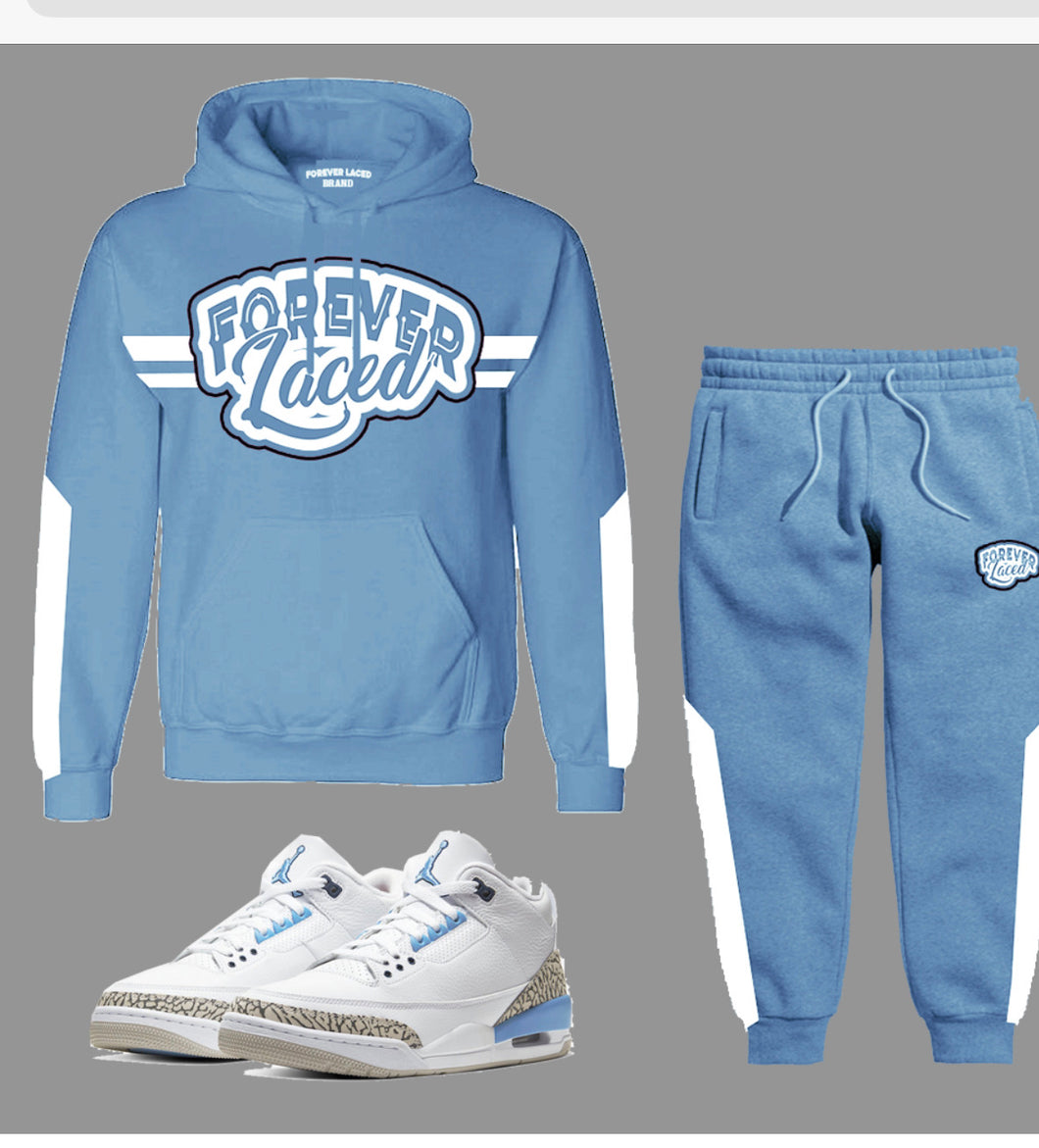 Forever Laced Hooded Sweatsuit to match Retro Jordan 3 UNC