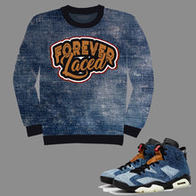 Load image into Gallery viewer, Forever Laced Crewneck to match Retro Jordan 6 Washed Denim