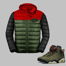 Load image into Gallery viewer, Forever Laced Hooded Bubble Jacket to match Retro Jordan 6 Travis Scott