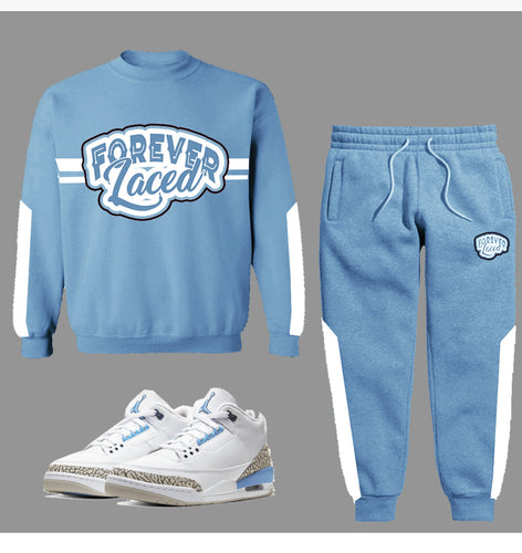 Forever Laced Crewneck Sweatsuit to match Retro Jordan 3 UNC